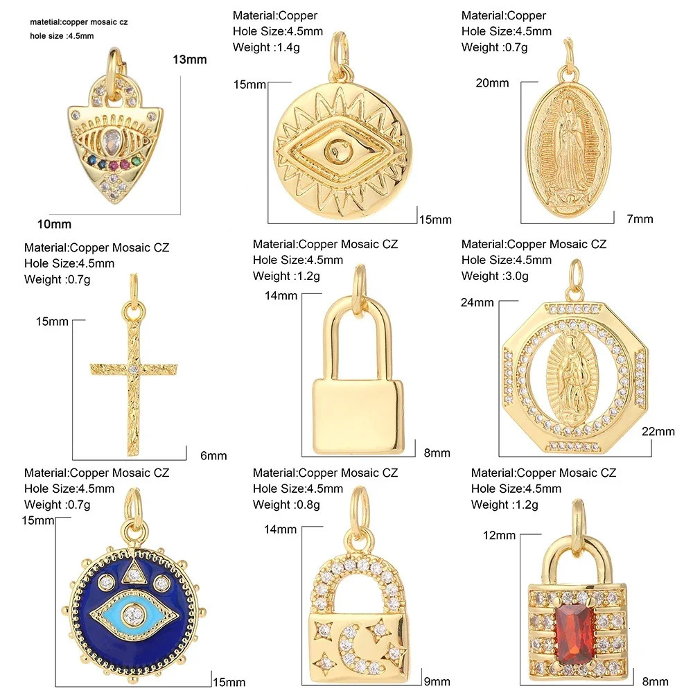 Coin 10pcs Charms for Earrings Necklace Making Supplies Metal Gold Color Lock Accessories Diy Jewelry Charm Charms Copper Zircon 250213