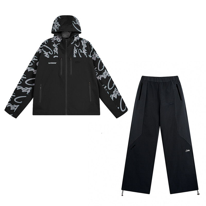 25 Trendy Devil's Island Full Print Letter Embroidery Hoodie Jacket Men's And Women's High Street Pants Set