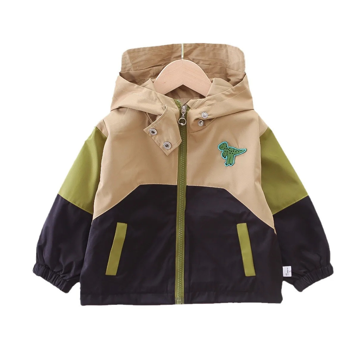Spring Autumn Childrens Boys Hooded Jacket Handsome Kids Contrast Letter Spliced Toddler Coat 250117