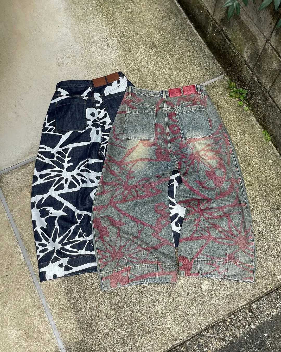Punk Gothic style new ultra wide leg denim pants with retro hip-hop print pattern Y2k blue pocket jeans for mens floor mop jeans X250220
