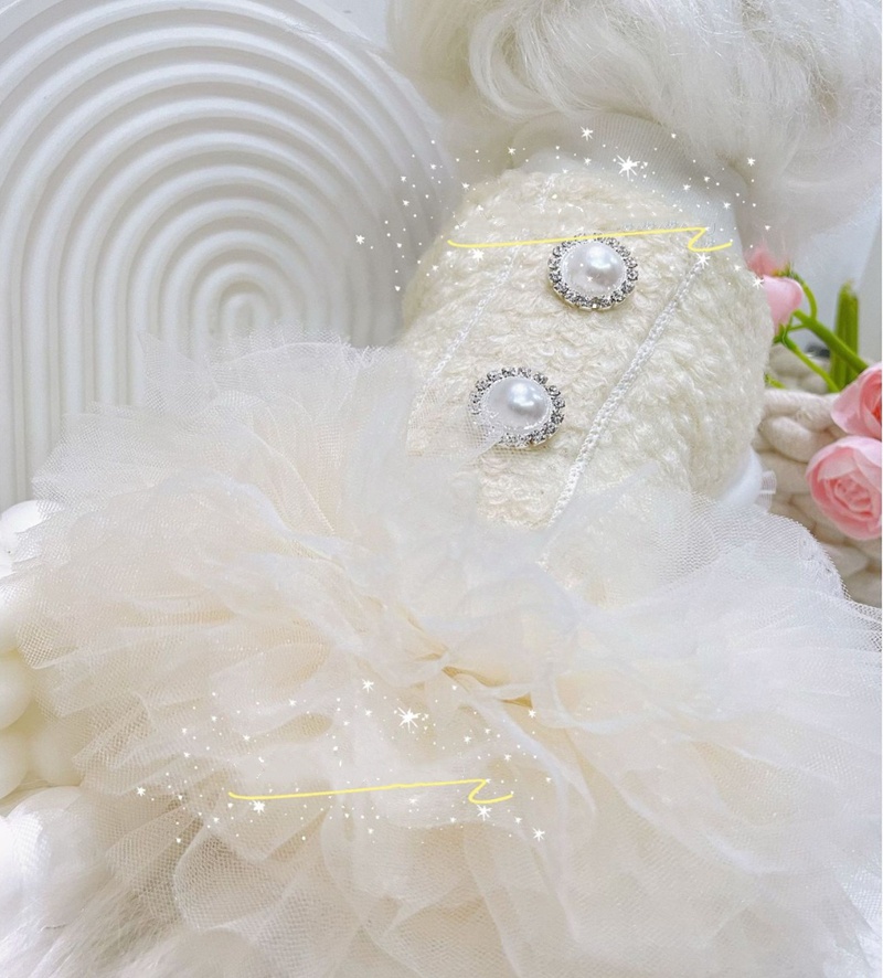 Wool Material Dog Dresses with Lace Border and Flower Puppy Tutu Skirt, Winter Girl Dog Clothes Costumes for Yorkshire, Teddy and Small Breeds XXS D8