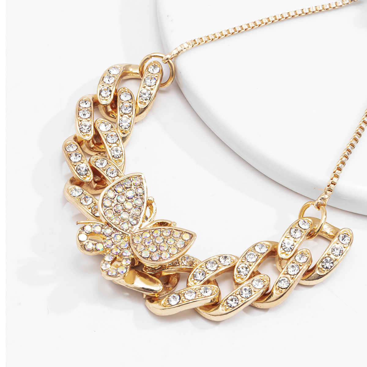 Charm Bracelets Simple accessories punk micro inlaid color butterfly hand decoration temperament versatile Cuba chain full diamond bracelet H25220