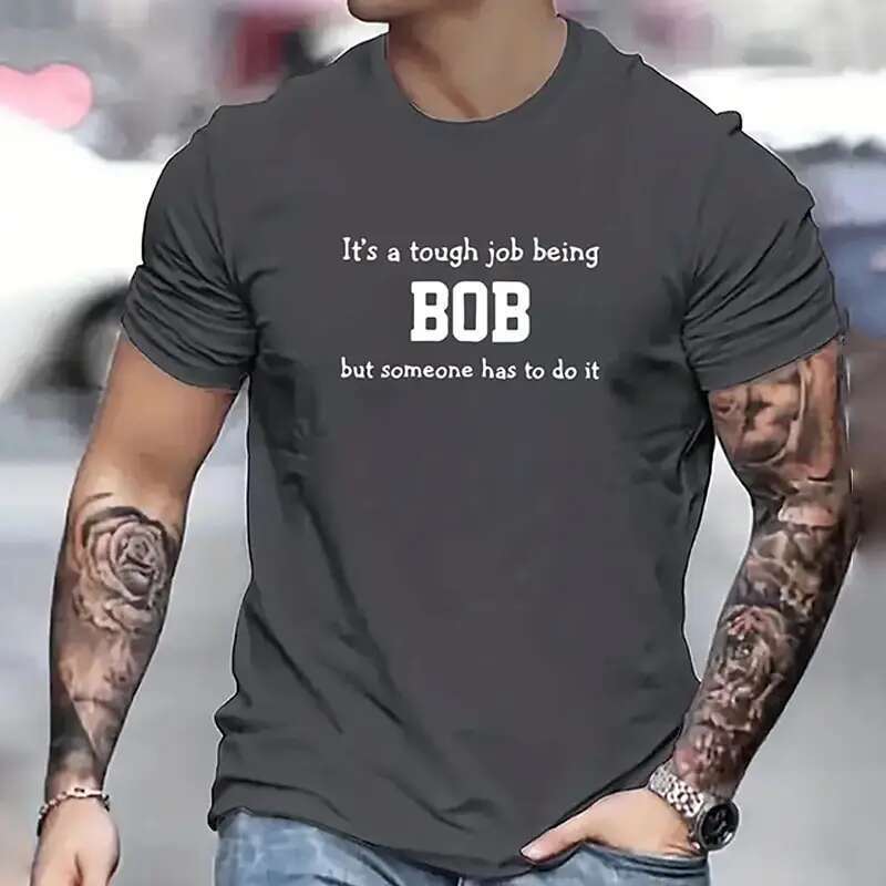 Printed by Letras Bob a Moda, Ropa de Hombre Hipster, Camiseta de Cuello Redondo Holgada de Gran