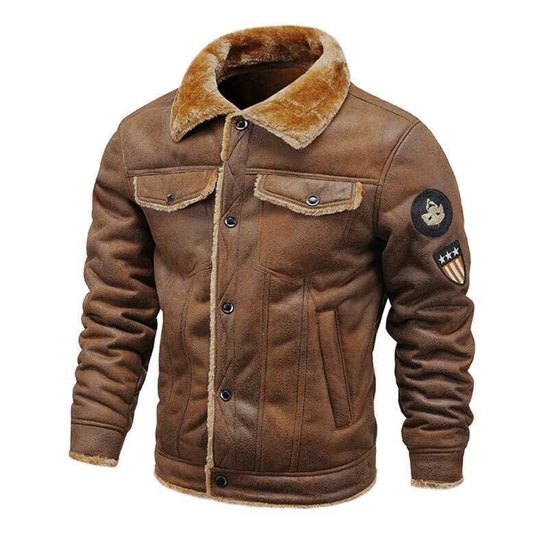 Men's thick and warm suede leather jacket, casual jacket for outdoor motorcycle, autumn-winter 2022