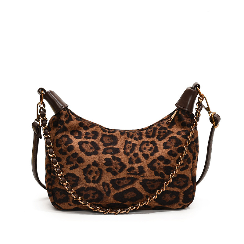 2025 new leopard print shoulder for women's commuting, high-end texture crossbody bag, niche and versatile chain armpit bag #swissmilitary
