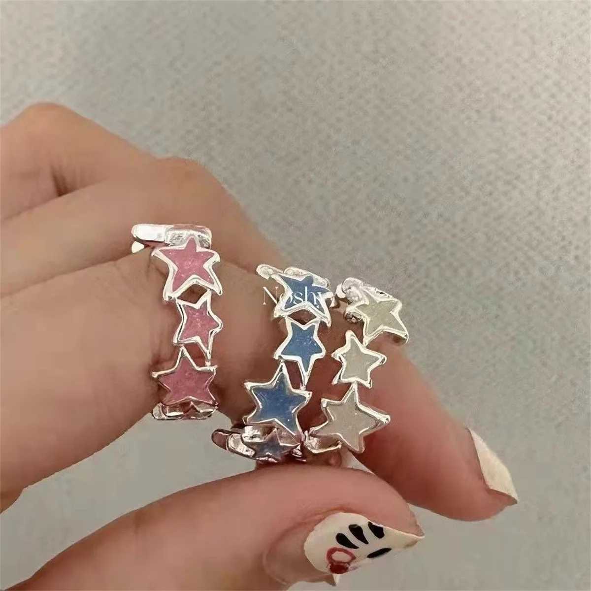Kpop Fashion Star Zircon Crystal Rings for Wen Girls Double Layer Ring Aesthetic Jewelry y2k Accessories 2025 New Trend X250220