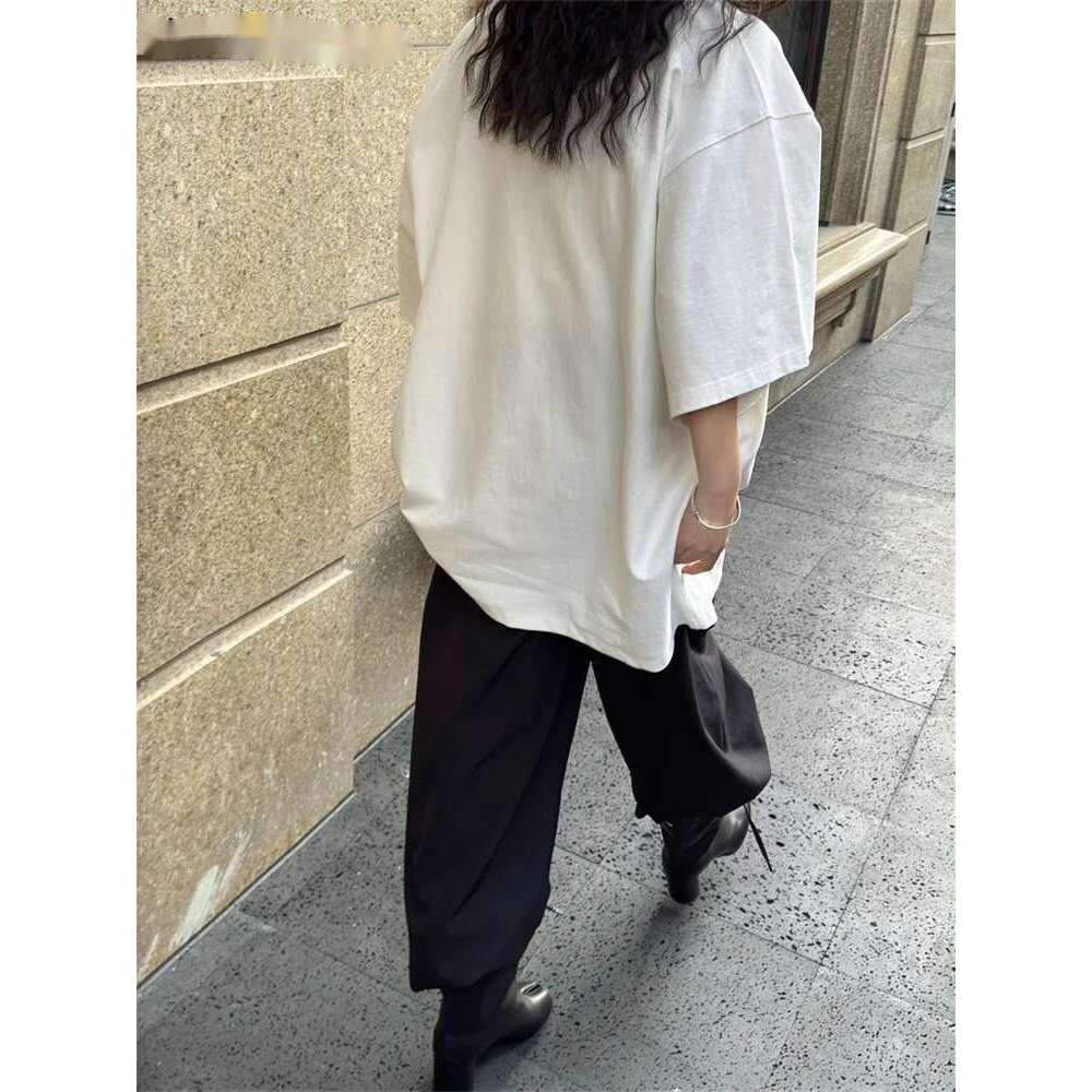 2025 Spring Simple Basic Solid Drop Shoulder T-Shirt Casual 100% Cotton Tees Top White/Black/Light Blue/Red