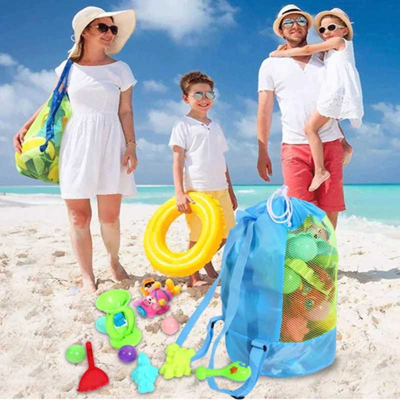 Beach Storage Pouch Tote Bag Kids Foldable Beach Mesh Bag Large Capacity Travel Toy Organizer Net Portable Storage Backpack Z250219