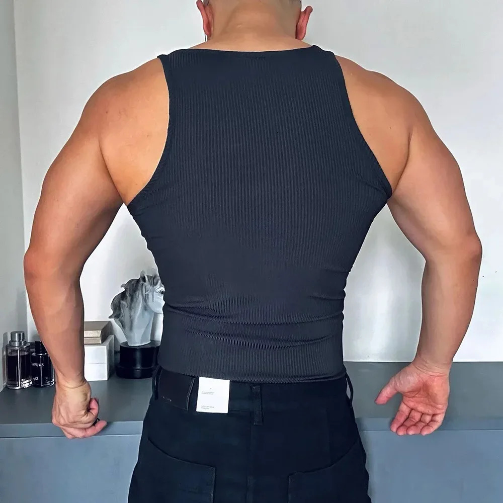 Mens Vest Gym Sports Sexy Half Zip Tank Tops Summer Casual Jogging Streetwear Training Tight Sleeveless Tops Menswear 250219