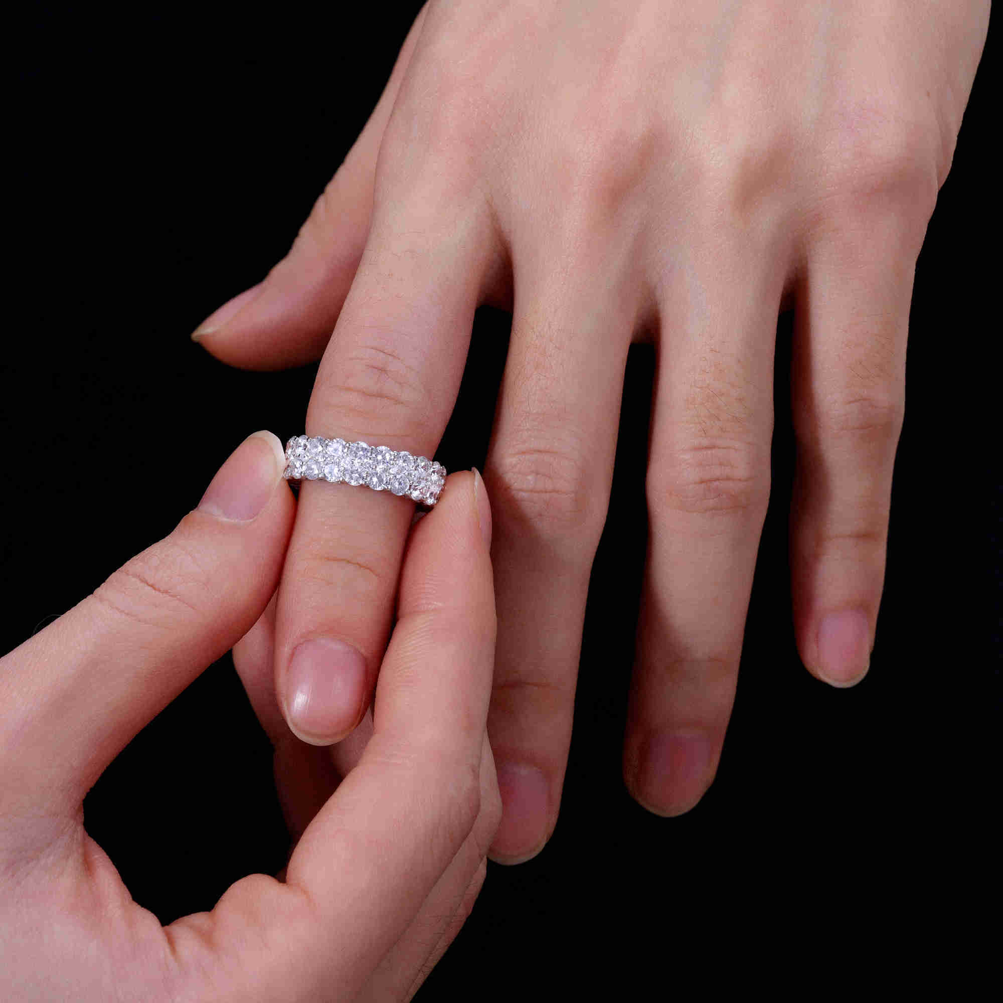 Luster Handmade 925 Sterling Silver Triple Paving Stones 6mm Wide Band GRA VVS Moissanite Wedding Band Ring