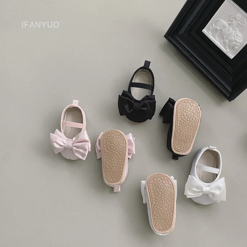 Baby Shoes Spring Autumn Girls Bow Ballet Style Satin Soft Baby Anti-slip and Anti Drop Heel Princess Toddler Shoes 250219