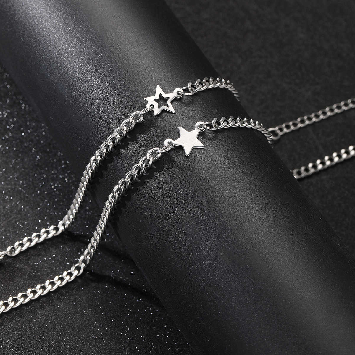 Charm Bracelets New product Simple stainless steel non fading five pointed star bracelet two fashionable pieces set star couple bracelet H25220