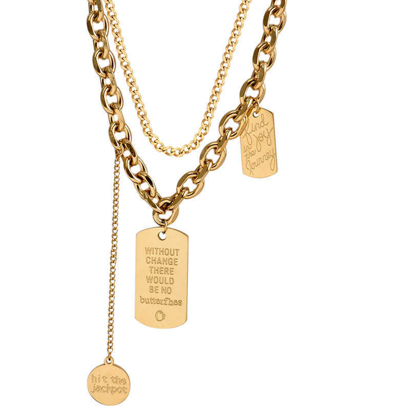 Pendant Necklaces Titanium steel ins multi-layer hip-hop collarbone chain womens brand thick chain niche design temperament street layering necklace t