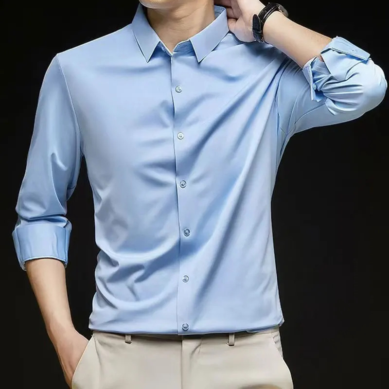 S6XL mens shirt long sleeve dress silky business casual high quality free wear breathable fashion large size slim style 250220