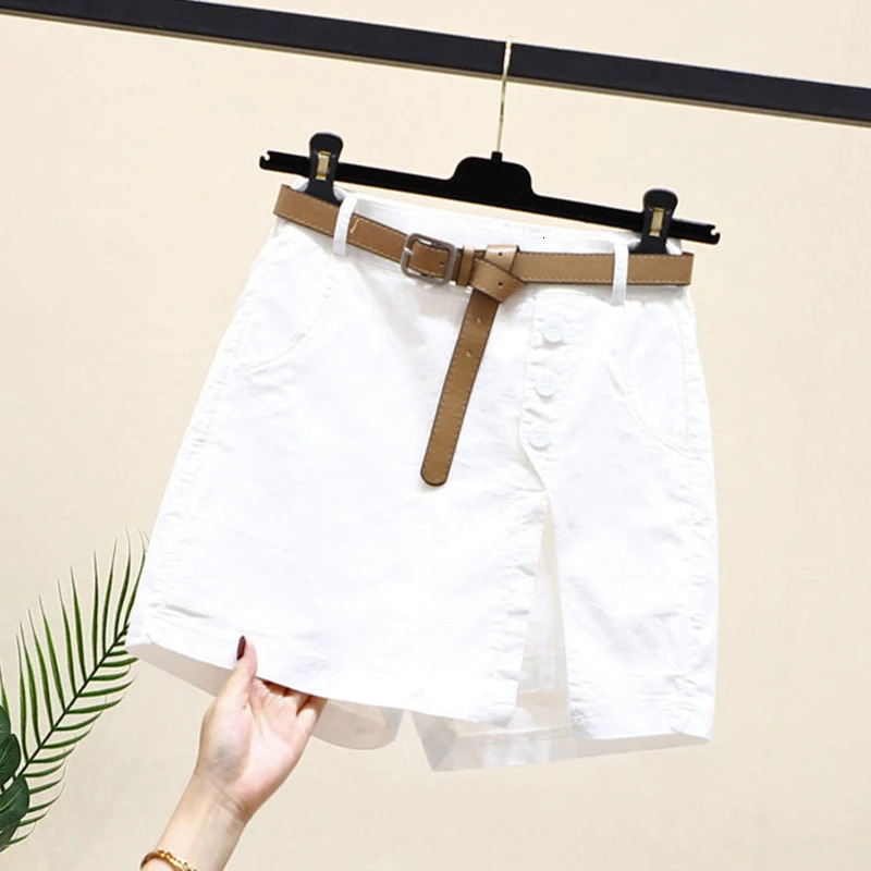 Fashion shorts womens belt Korean solid button side seam Aline streetwear fashion skiing chic Harajuku summer loose pants 250214