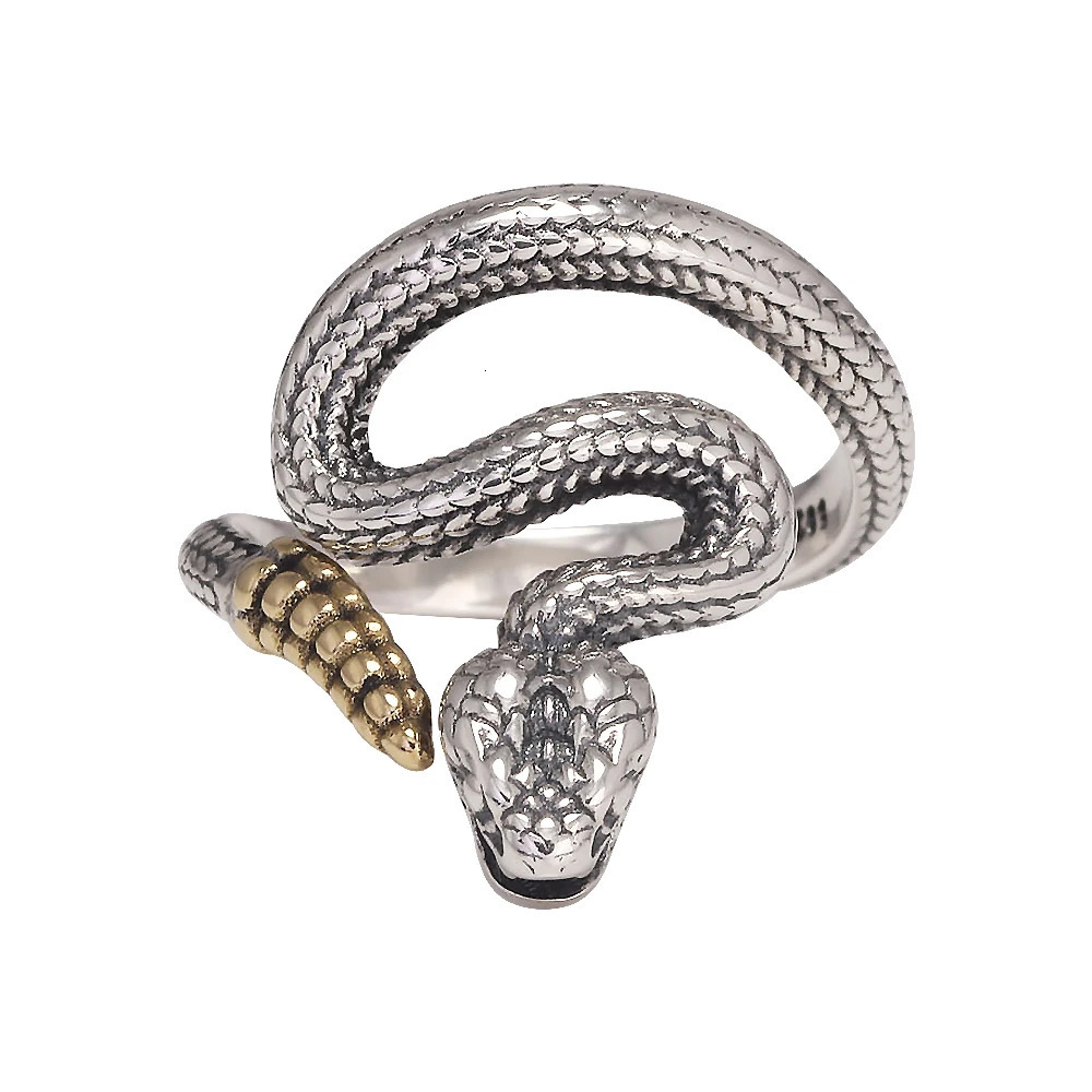 925 sterling silver vintage rattlesnake ring unisex gothic snake finger opening ring cool animal jewelry 250220