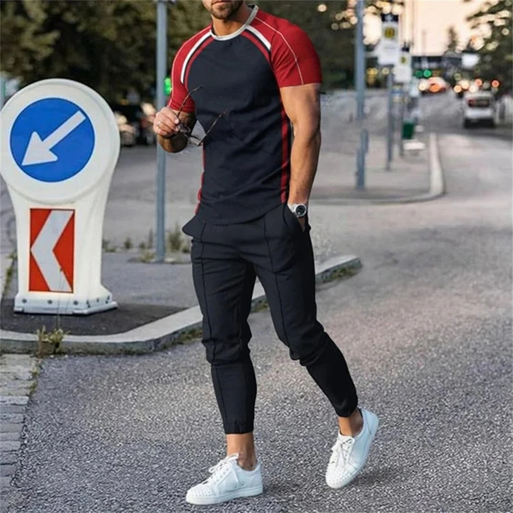 Summer Fashion Casual 3D Print Men Sportswear Set Short-Sleeved T Shirt Pants 2-Piece Set Oversized Pullover Men Clothing 250220