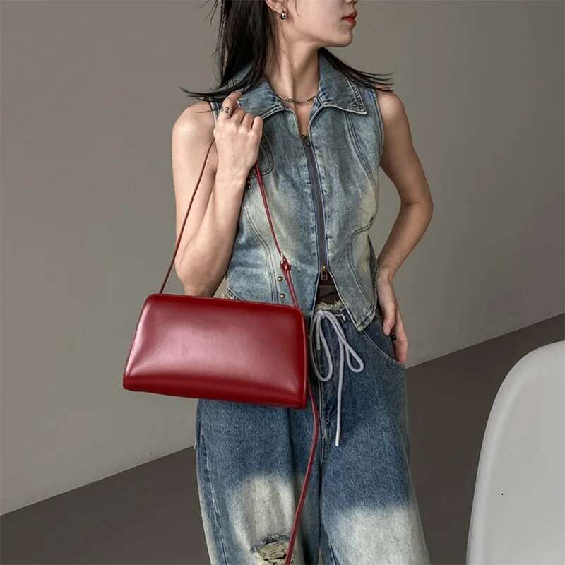 2024 Genuine Leather Women Small Square Bag Commute Handbags High Quality Ladies Solid Color Shoulder Messenger Bags Apricot