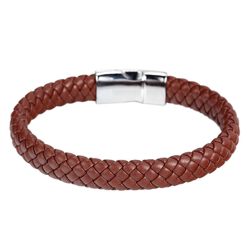 Charm Bracelets Hot selling mens stainless steel leather woven bracelet simple wristband trendy accessory H25220