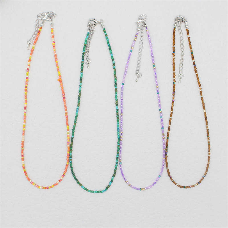 Pendant Necklaces Korean version Bohemian macaron colored beaded rice bead necklace with sweet girlish style and versatile accessories H25219