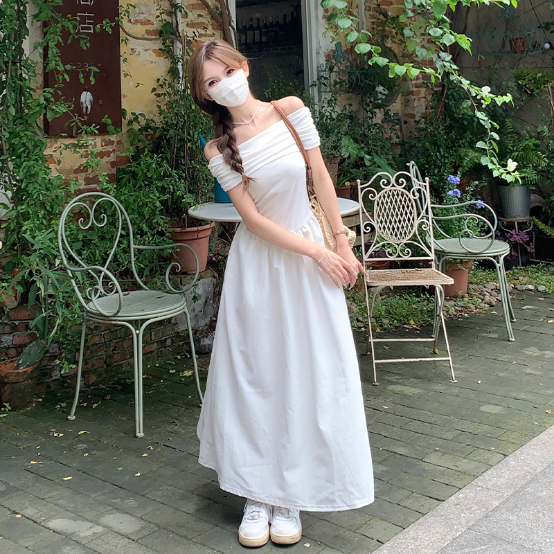 ZI110835 White one-shoulder dress for women high-end summer 2025 new style temperament waist long skirt sexy hot girl skirt