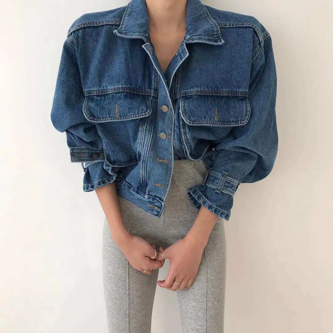 Coats Jackets Women Top 2022 Sexy Puff Long Sleeve Y2k Clothes Cropped Jacket Streetwear Women's Denim Shirt