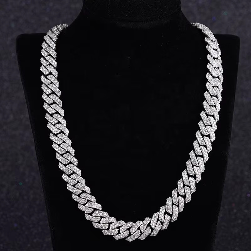 Hip Pop Sterg Sier Moissanite Dia Cuban k Chain Necklace