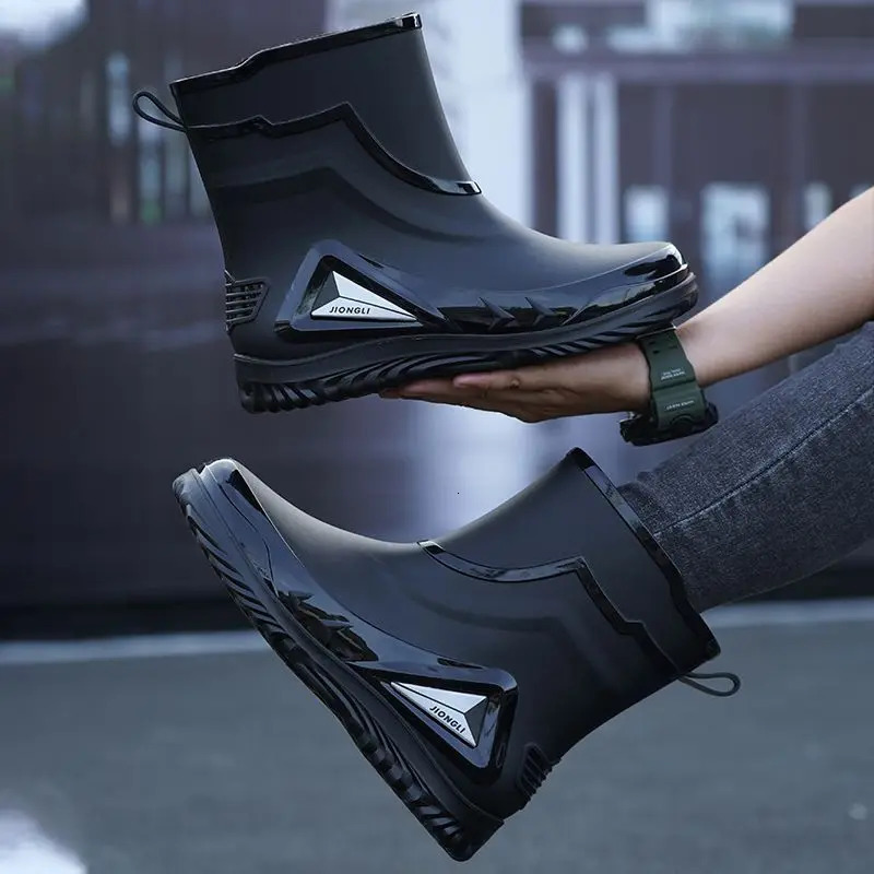 Rain Boots Mens Waterproof Drawstring Shoes Velvet Padded Suit Warm NonSlip Flat Fashion Takeout Rider 250219