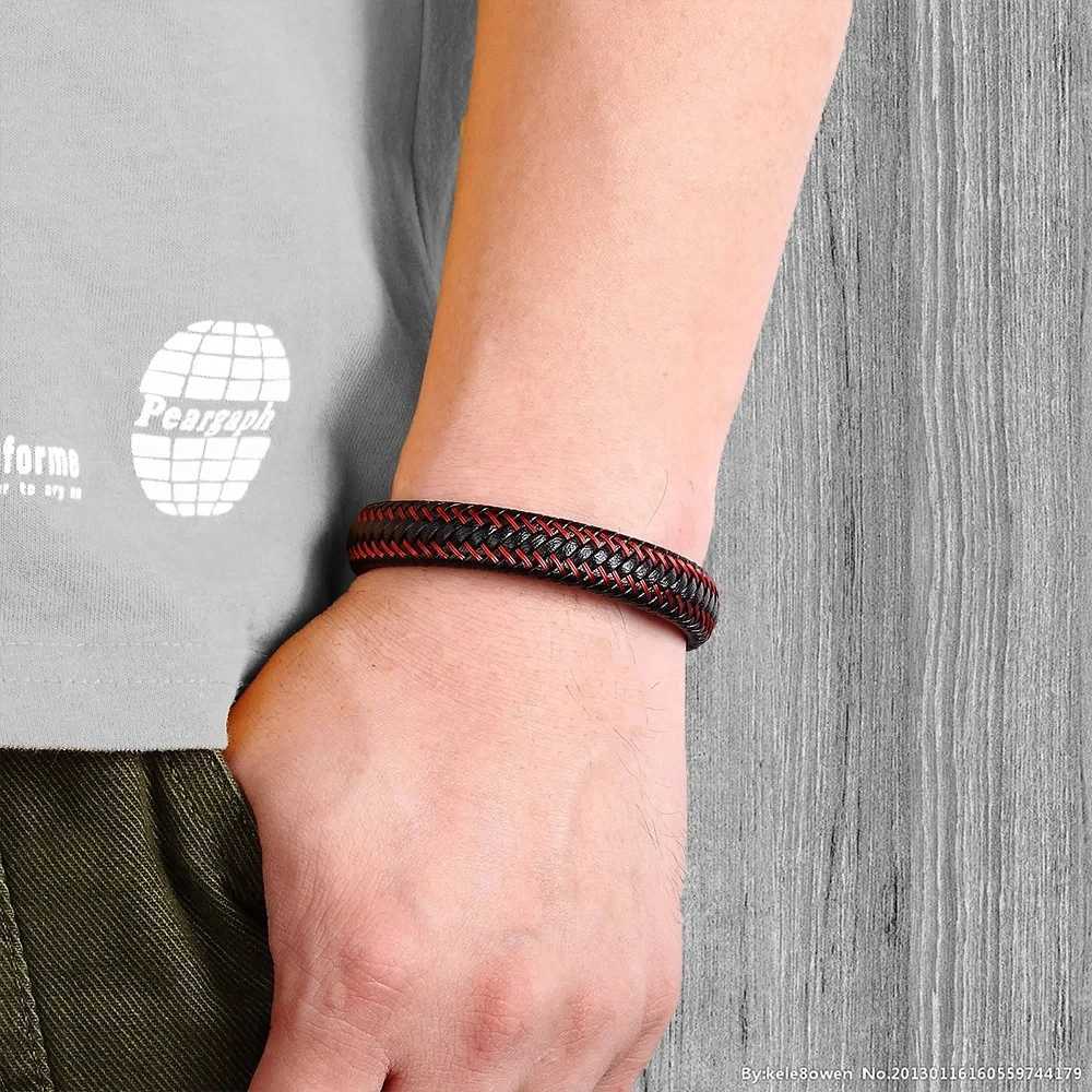 Leather Cord Bracelet Stainl Steel Leather Braided Bracelet Genuine Leather Bracelet Red Bracelet MenS Cowhide JewelryXJ250219