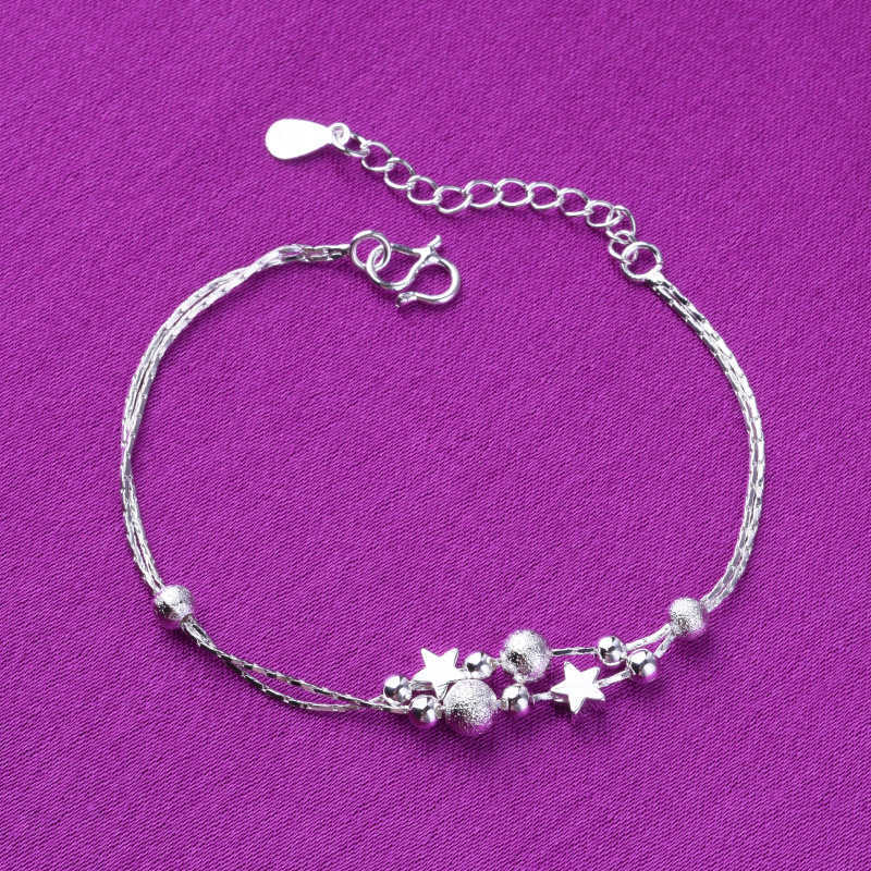 Charm Bracelets Handstring Beads Silver Bracelet Japanese and Korean star jewelry double layer polished beads small gift chain H25220