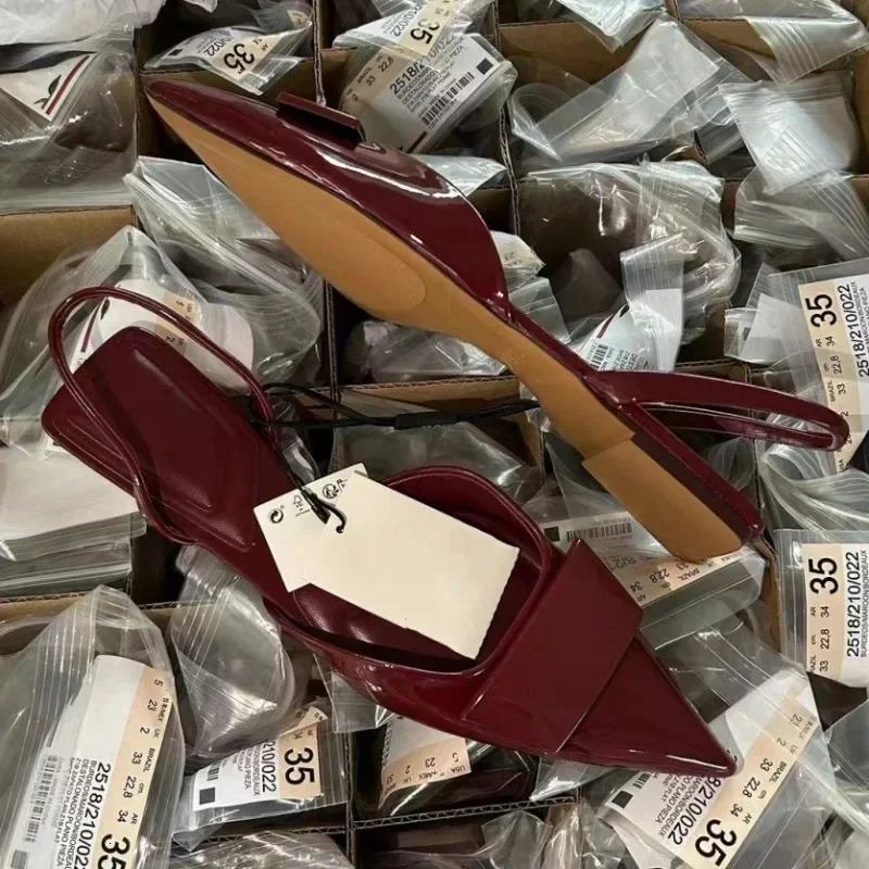 Summer Flat Sandals For Women Chic N Sexy Pointed Toe Casual Back Strap Shallow Slingback Mules Shoes Wine Office Footwear 250218X
