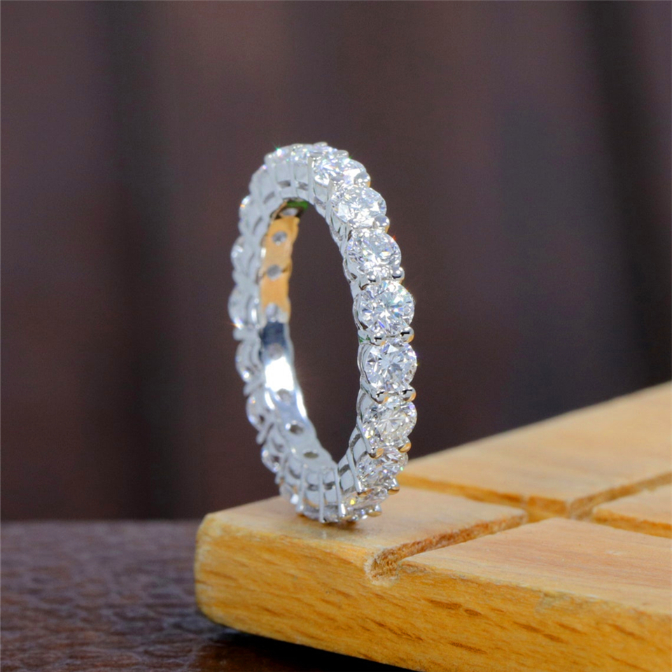 Elegant 18K Real Gold Ring Round Cut 3.0mm 0.1CT Each Lab Diamond Ring For Women HPHT Diamond Matching Wedding Band Solid Gold Eternity Ring