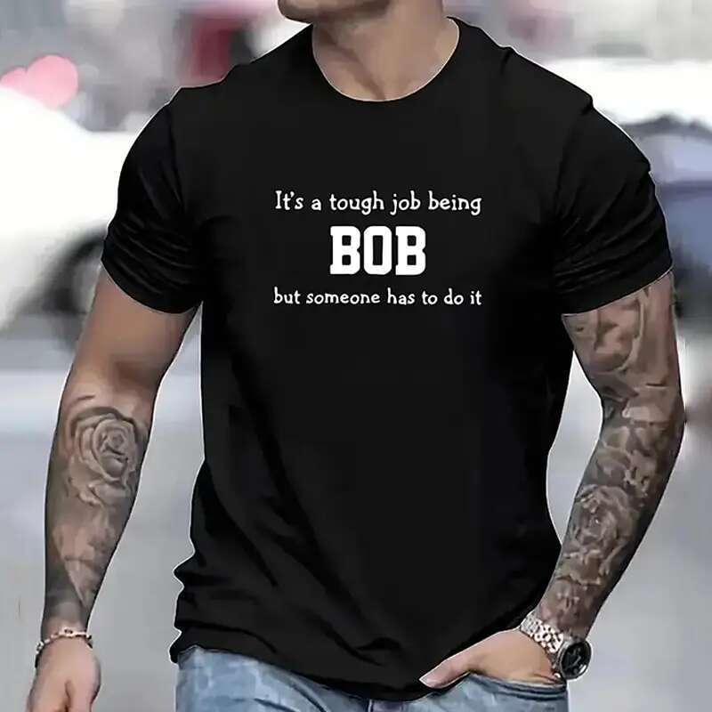 Printed by Letras Bob a Moda, Ropa de Hombre Hipster, Camiseta de Cuello Redondo Holgada de Gran