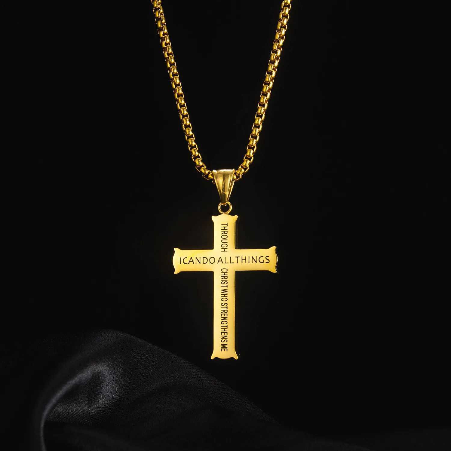 HNSP Stainl Steel Cross Chain Necklace Pendant For Men 2024 Popular Religious Jewelry AccoriesXJ250219