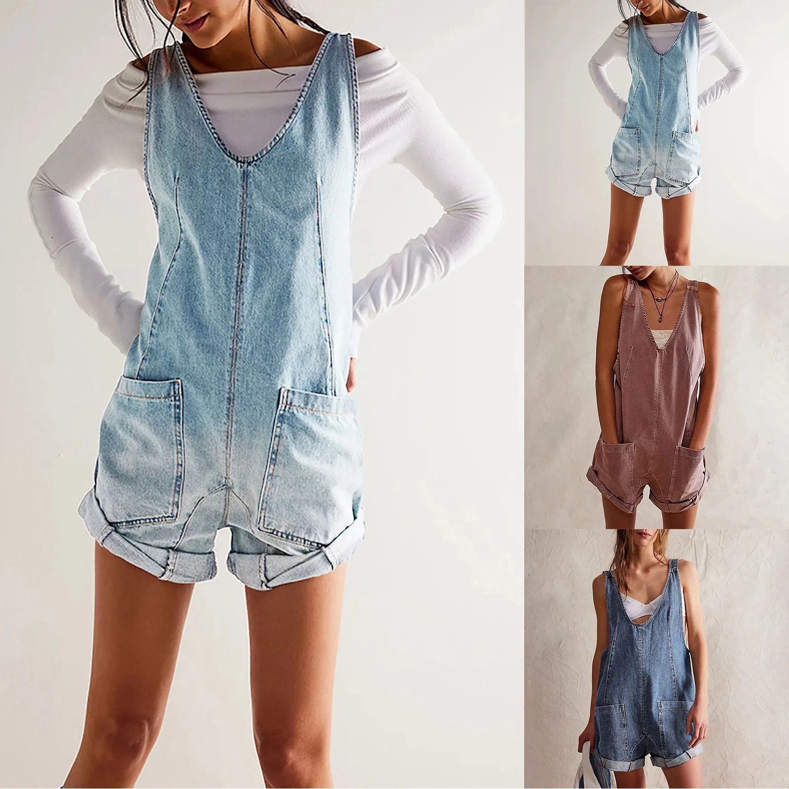 Womens summer casual jacket loose wide leg jumpsuit Bohemian floral print pocket jumpsuit 250220