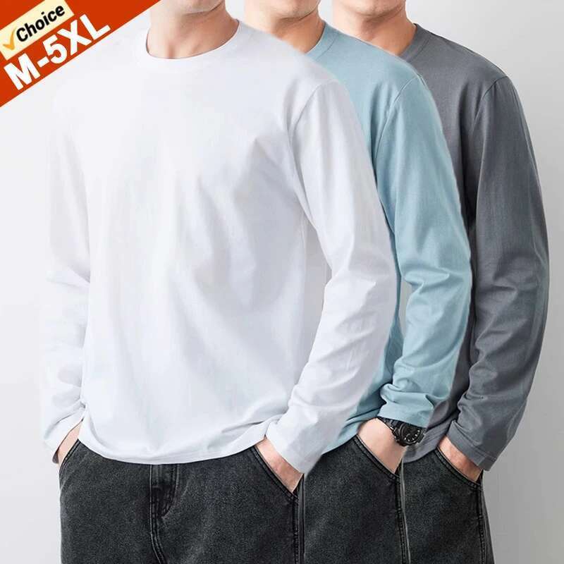 Men's pure cotton long sleeved T-shirt, sports shirt, plus size T-shirt, men's clothing, fast shipping, autumn, 4XL, 5XL