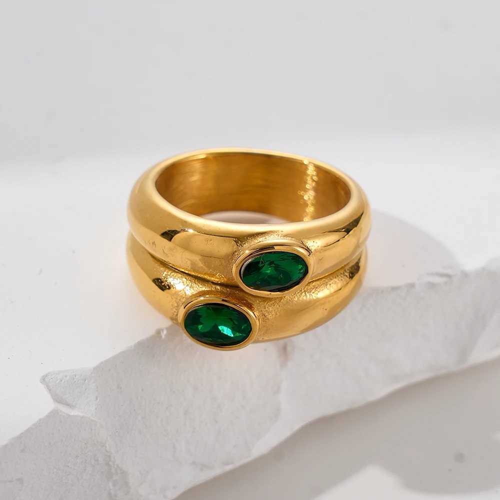 Vintage Stainless Steel Ring 14k Gold Plated Inlaid Zirconia White Emerald Or Black Match Daily Outfits Party Accessory X2502201