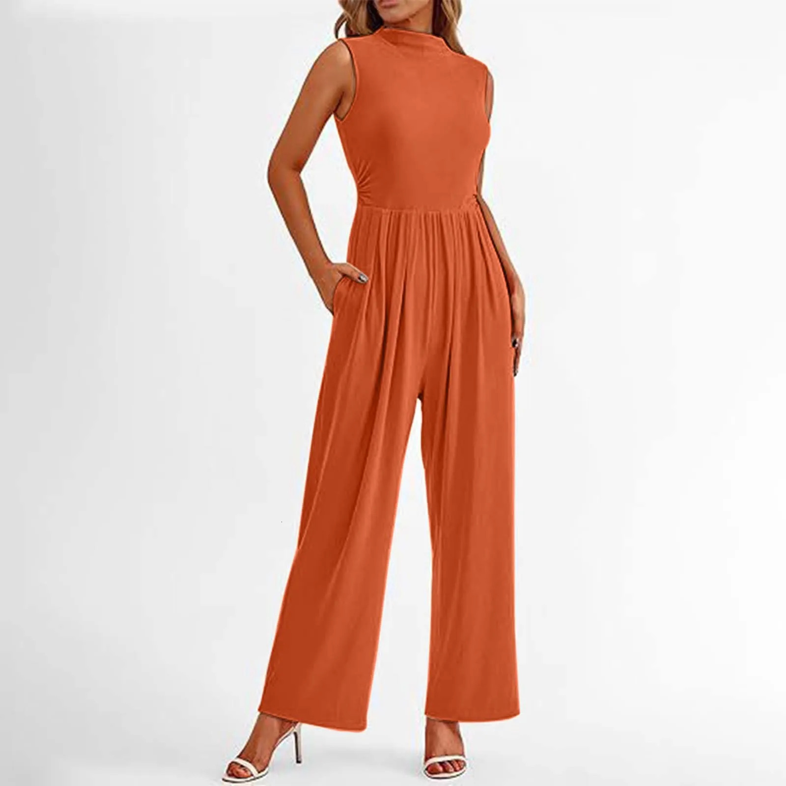Womens Jumpsuit Elegant Chic Sleeveless Wide Leg Jumpsuits Dressy Loose High Waisted Party Overalls Solid Baggy Rompers 250220