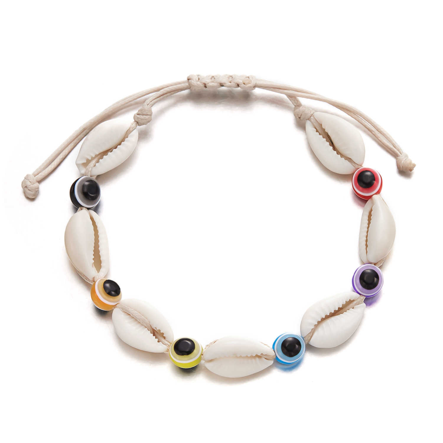 Charm Bracelets New Beach Shell Bracelet Versatile Devils Eye Pattern Sea Star Shell Handmade Weaving Bracelet H25220