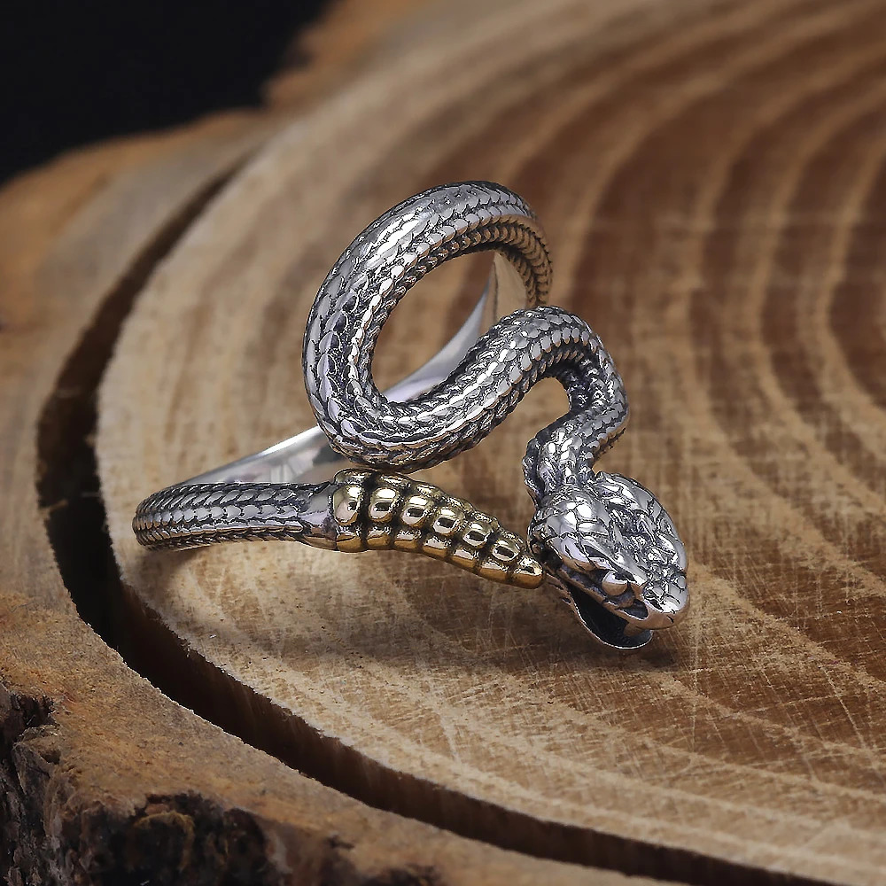 925 sterling silver vintage rattlesnake ring unisex gothic snake finger opening ring cool animal jewelry 250220