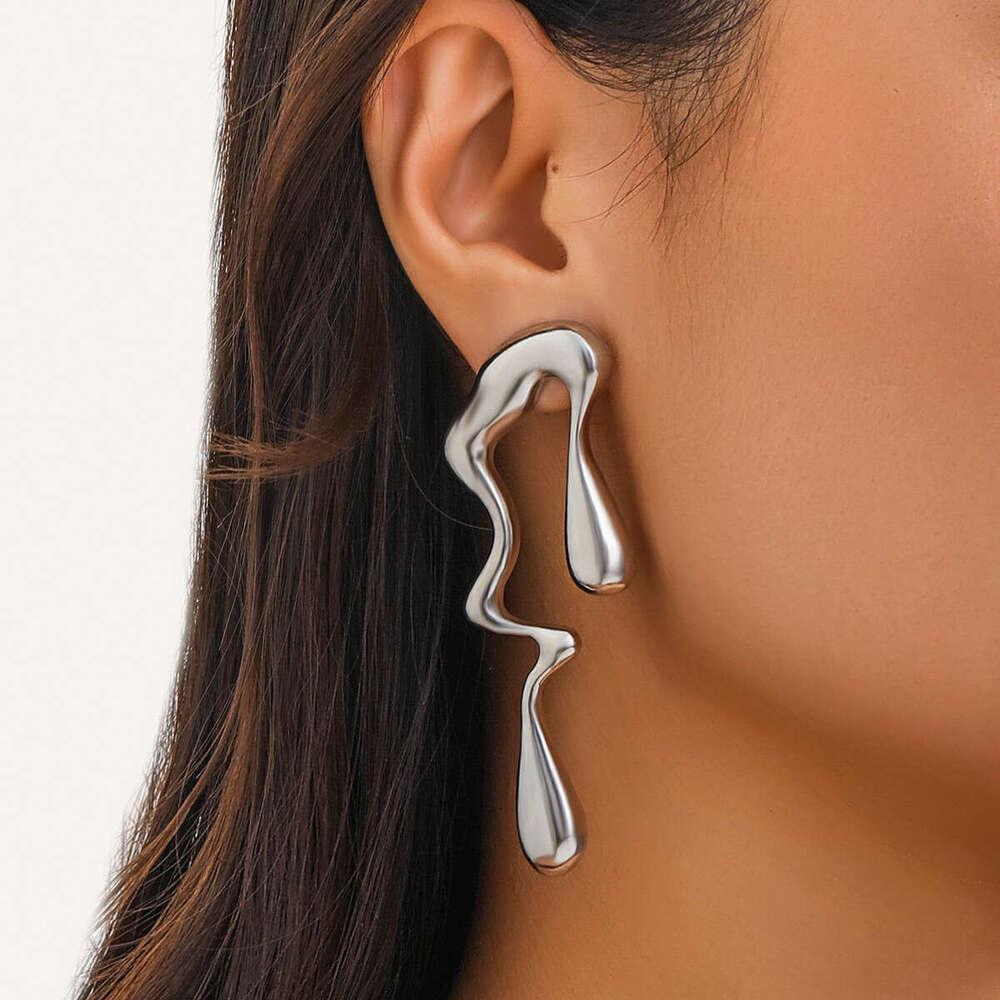 Jewelry Liquid Metal Wind Alloy Water Drop Sweet Cool Design Simple Geometric Earrings