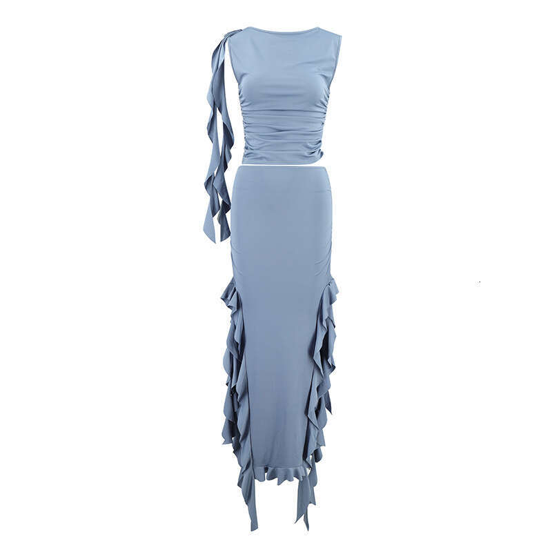 European and American style summer hot item one shoulder jellyfish lace set sexy spicy girl outfit ur women's skirt 2025 new casual fashion trend