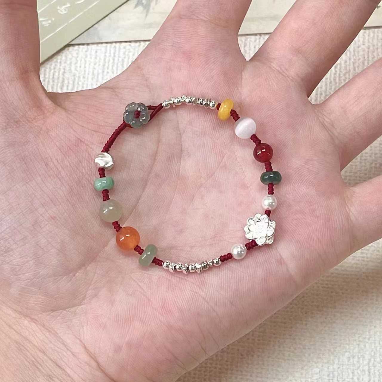 Charm Bracelets Step by step lotus~Crystal bead red rope bracelet new Chinese style versatile bracelet Yiwu small commodity H25220