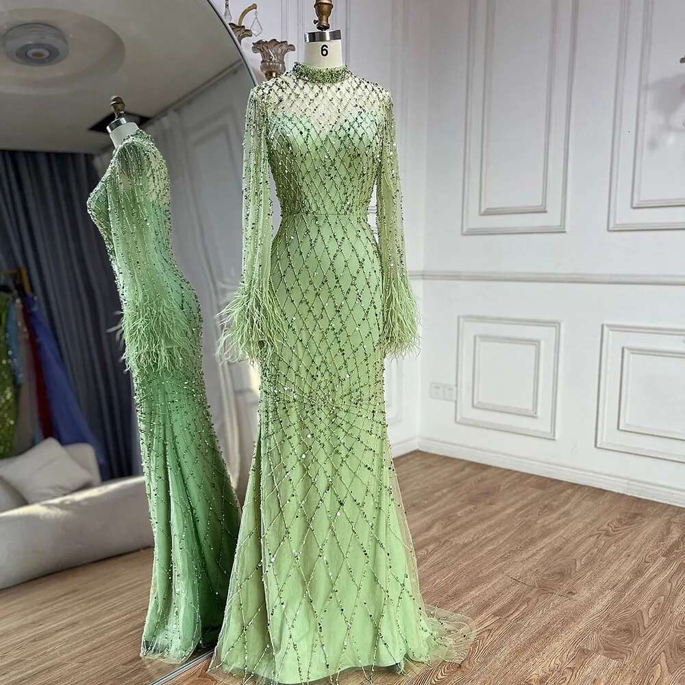 Caramel Saudi Cut Out Lace Beaded Feathers Mermaid Evening Dresses Prom Gown For Formal Ocn Customize