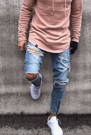 Mens Fashion Street Ripped Jeans European and American Casual Non-Stretch Zipper At The Ankle Slim Jeans for Autumn S-XXXL X250220