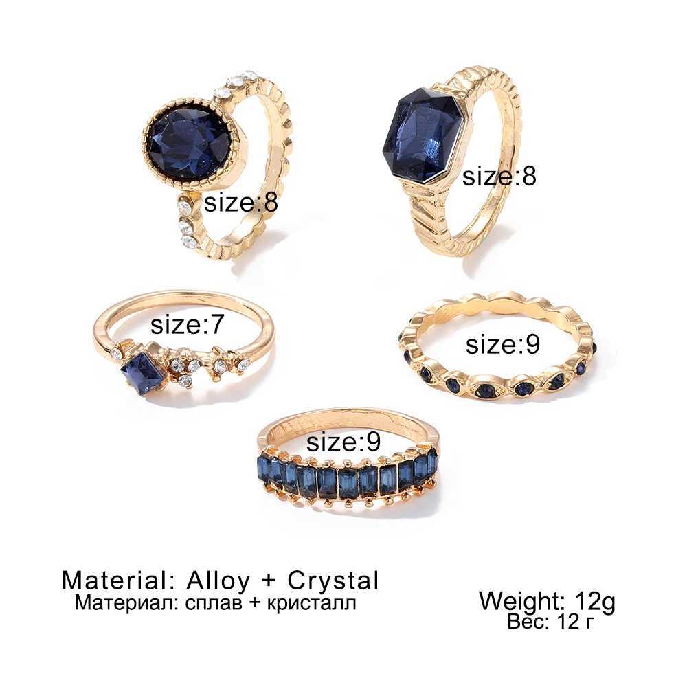 IF Bohen Blue Crystal Rings Set For Wen Gold Plated Vintage Geetric Luxury Anillos Lady Jewelry Gifts X250220
