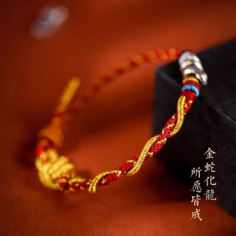 999 Silver Roll Snake Hand Rope Snake Year Hand Woven Red Rope Bracelet Womens Gift DIY Wearing Beads 250220