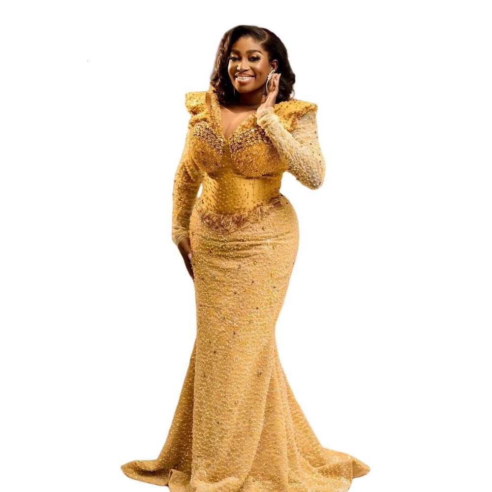 Custom 2025 Gold Illusion Mermaid Ball Gowns Crystals Beaded Sequins Evening Formal Party Birthday prom Dresses
