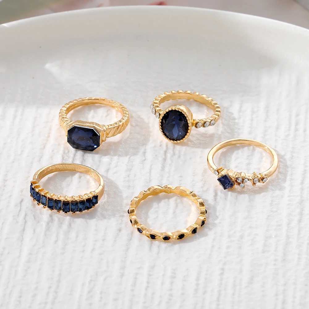 IF Bohen Blue Crystal Rings Set For Wen Gold Plated Vintage Geetric Luxury Anillos Lady Jewelry Gifts X250220
