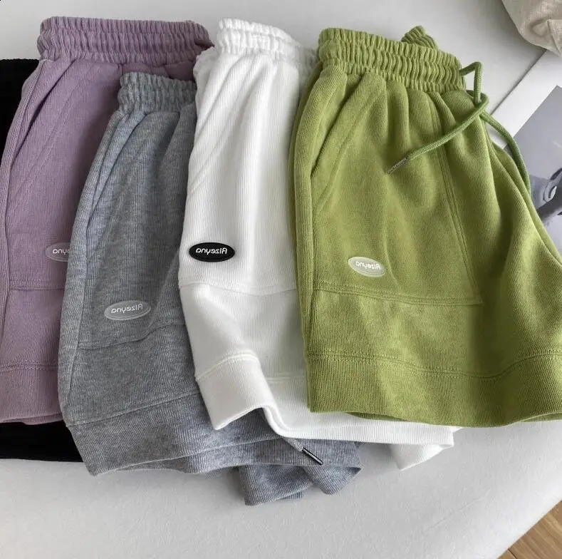 Spring And Summer Fashion Leisure Sports High Waist Straight Solid Color Wide Leg Shorts For Women5 Colors 250217